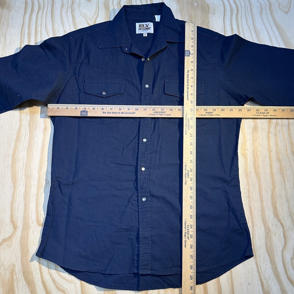 Ely Cattleman Men's Western Snap Shirt Navy Blue Solid Pearl Snap Top Size 16-33 - Picture 3 of 6